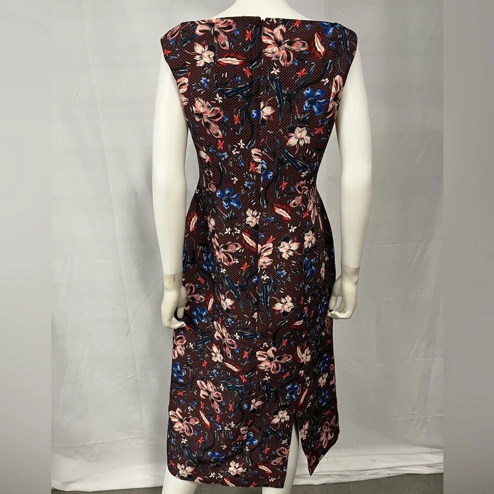 ERDEM Arlie Floral Jacquard Midi Sheath Dress Blue Pink Wedding Guest US 8 - Picture 10 of 15
